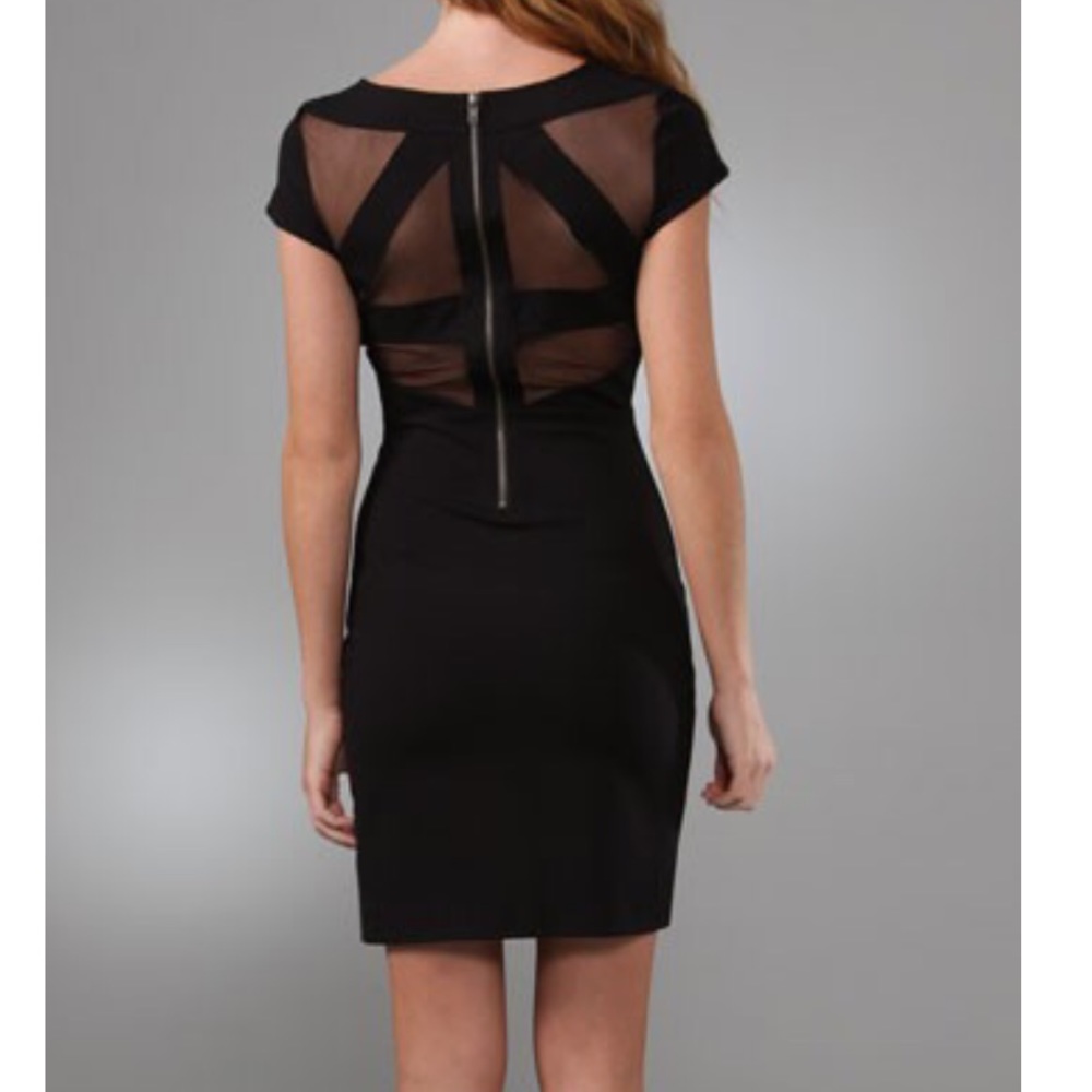 Black Bodycon Mini Dress with Mesh Back Cutouts - Picture 2 of 8
